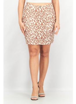 اشتري Women Regular Fit Button Zipper Fly Leopard Print Mini Skirt, Cream/Brown في الامارات