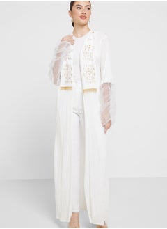 Buy Textured Abaya With Trim Detail & Sheila in UAE