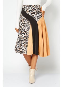 اشتري Women Animal Printed Midi Skirt, Black/Tan Combo في الامارات