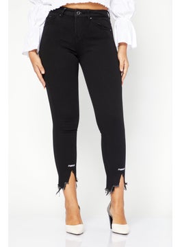 Buy Women Slim Fit Solid Denim Jeans, Black in UAE