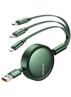 Buy 3-in-1 Retractable Multi Charging Cable – 3A USB C Cable for iOS/iPad/Samsung/Tablets (Green) in UAE