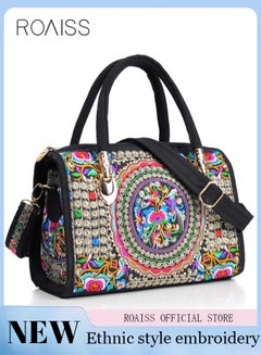 Buy Women's New Fashion Bags Ethnic Style Embroidered Portable Messenger Bag Floral Pattern Travel Shoulder Handbag in Saudi Arabia