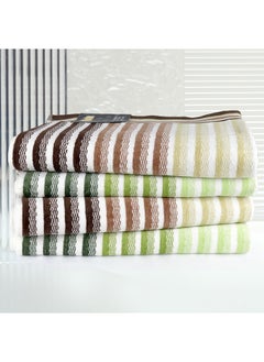 اشتري 4 Piece Bathroom Towel Set VISTA 420 GSM 100% Cotton Velour 4 Bath Towel 70x140 cm Green & Brown Color Modern Stripe Design Luxury Touch Extra Absorbent في الامارات