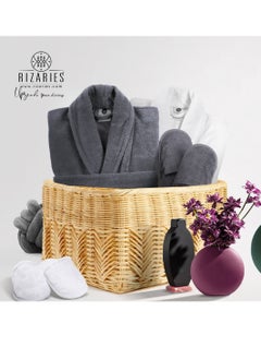 Buy Couple Set Grey & White (2 Velour Bathrobe, 2 Velour Slippers) in UAE