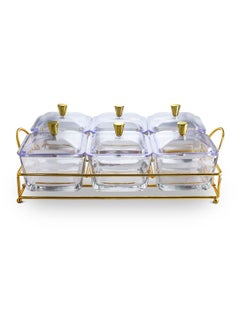 Buy AlHoora 31x20x8cm Six Pieces Glass Of Multi Purpose Serving Dish In Clear Plastic Cover With  Gold Metal Frame in UAE