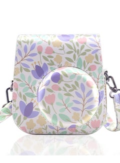 Buy Camera Bag Compatible with Fujifilm Instax Mini 11 Instant Protective Vintage Floral Pu Leather Organizer Shoulder Strap Purple in UAE