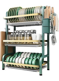 Buy Rack 3Tier Dish Rack Drainboard Set Large Rustproof Dish Drainer With Drip Tray Knife Holder Cutting Board Holder For Kitchen Dish Strainers Dish Dryer Rack(Green) (3Tier) in Saudi Arabia