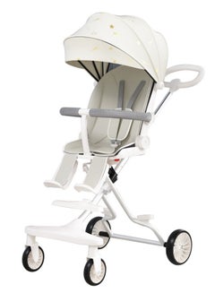 Buy 3-in-1 Multifunctional One - Click Folding And Llightweight Two Way Push Baby Stroller With Starry Full Shed And One-key rotation + Dinner Plate + Foot Rest + Mattress Cushion -White in Saudi Arabia