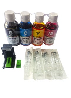 Buy Liquid Ink for Refilling Canon HP and Epson Cartridges 4 colors, Ink Refill kit for hp canon Black & Color Ink Cartridge Head Cleaning with refill syringe. in Saudi Arabia