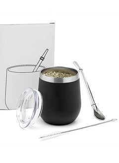 Buy Yerba Mate Tea Cup And Bombilla Straw Set 12oz Double-wall Stainless Coffee Water Tea Cup Natural Mate Gourd Cup Kit For Yerba Mate Loose Leaf Drinking in UAE