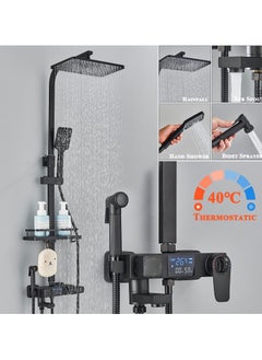 Buy Black Exposed Shower System Thermostatic Rain Shower Faucet set with Hand Shower in Saudi Arabia