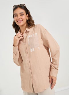 Buy Printed Pocket Detail Oversized Longline Shirt in Saudi Arabia