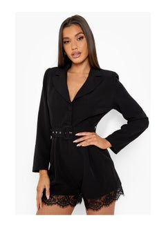 Buy Lace Trim Belted Blazer Playsuit in UAE