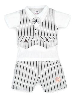 Buy Macitoz T-shirt with attached Lined Waistcoat Bow tie and Shorts Clothing Set Dress for Baby Boys in UAE