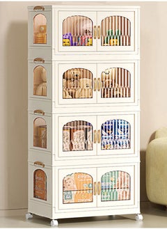 Buy Childrens Wardrobe,Baby Clothes Cabinet Collapsible Kids Closet Storage Organizer Bedroom Nursery Armoire Quick Install Toddler Dresser with Hanging Rod and Wheel(4 Storage) in Saudi Arabia