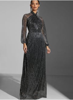 Buy Zena Louay Shimmer Twist Front Gown in Saudi Arabia