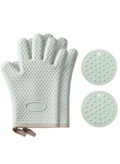 اشتري Oven Mitts, KASTWAVE Professional Heat Resistant Gloves Non-Slip Hand Protective Cooking Gloves Silicone and Cotton Double-Layer Heat Resistant Glove Silicone Gloves Oven Gloves BBQ Gloves في الامارات