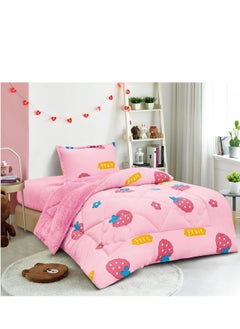 Buy Soft Fur Winter Bedspread Comforter Set With children's Drawings, 3 Pieces Single Size in Saudi Arabia