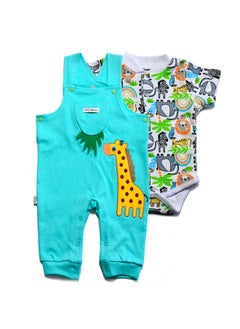 Buy Giraffe Baby set with Printed jumpsuit and T-shirt Mint in Egypt