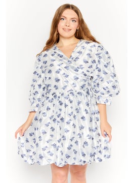 Buy Women All Over Print Wrap Dress, White/Blue in UAE