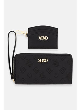 Buy Women Brand Logo Wallet And Card Holder 10 H X 19 L X 2,5 W cm, Black in Saudi Arabia