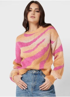 Buy Round Neck Printed Sweater in Saudi Arabia