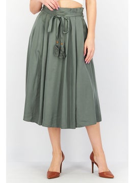 اشتري Women Belted Tie Maxi Skirts, Olive في الامارات