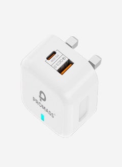 Buy Original Wall Charger With Two Ports, 1 USB And 1 PD Port, Supports Fast Charging From Promass 38W White Color in Saudi Arabia