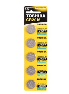 Buy Toshiba CR2016 3V Lithium Coin Cell Battery Pack of 5 batteries in UAE