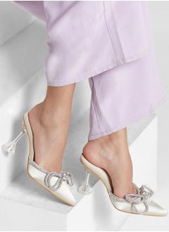 Buy Satin Diamante Bow Flared Heel Pump Ivory in Saudi Arabia