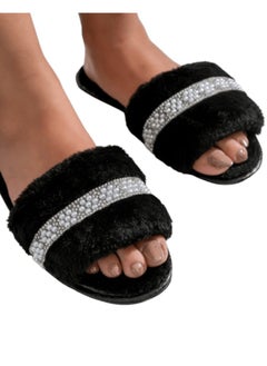 Buy black fur slipper 38/39 in Egypt