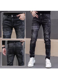 Buy Summer Slim Fit Embroidered Jeans for Men Black 860 Print Jeans in Saudi Arabia