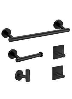 اشتري 5-Pieces Matte Black Stainless Steel Round Wall Mounted Bathroom Hardware Set في الامارات