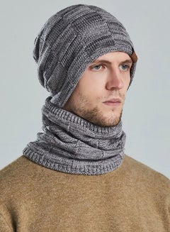 اشتري 2pcs Mens Winter Beanie Hats Scarf Set Warm Knit Hats Skull Cap Neck Warmer with Thick Fleece Lined Winter Outdoor Sports Hat Sets Grey في السعودية