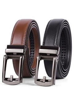 Buy 2 Pack Belt Men, 3cm Leather Ratchet Dress Belt for Men Dress Pants Oxfords, Perfect Fit Waist Size 60-120 cm with Automatic Buckle in UAE