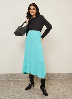 Buy Flat Knit Asymmetric Hem Midi Skirt in Saudi Arabia