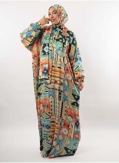 اشتري Printed Satin Isdal Green & Orange For Women في مصر