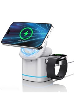 اشتري 3 in 1 Wireless Charging Station, Magnetic Charger Stand Fit for iPhone 15/14/13/12, Fit for Apple Devices 15W Fast Charging Wireless Charger Cube, Travel Charger Fit for iWatch & AirPods' 2/3/Pro في السعودية