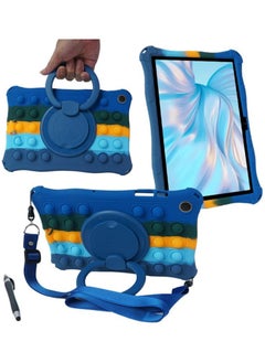 Buy Case Compatible with Samsung Galaxy Tab A9 Plus/ A9+ Tablet 11 Inch 2023 Kids Soft Silicon 360 Rotating Ring Stand Cover with Should Strap and Pen (Colorful Blue) in UAE