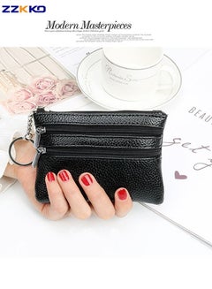 Buy Fashion Ladies Handheld Coin Purse Home Exquisite Zipper Can Put Coins Key Card Case Small Leather Wallet Black in Saudi Arabia