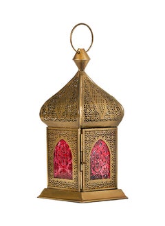 اشتري HilalFul Damascene Brass Antique Red Glass Decorative Candle Holder Lantern | For Home Décor in Eid, Ramadan, Wedding | Living Room, Bedroom, Indoor, Outdoor Decoration | Islamic Themed | Moroccan في السعودية