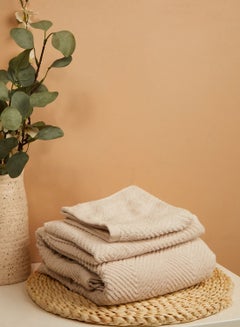 Buy Cream Set Of 3 Face Hand & Bath Towel in Saudi Arabia