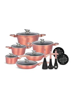 Buy EDENBERG 15-piece MetallicRose Gold Forged Cookware Set| Stove Top Cooking Pot| Cast Iron Deep Pot| Butter Pot| Chamber Pot with Lid| Deep Frypan in UAE