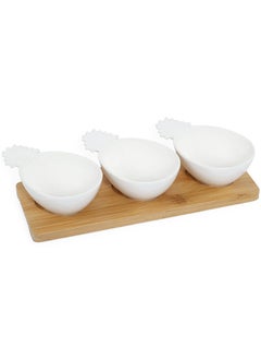 Buy Madagascar Bamboo Tray with 3 Bowls, White & Beige - 29x11 cm in UAE