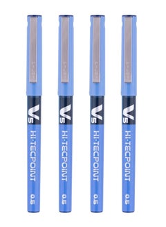 اشتري 4-Piece Hi-tecpoint V5 Fine Rollerball Pen Blue Ink في الامارات