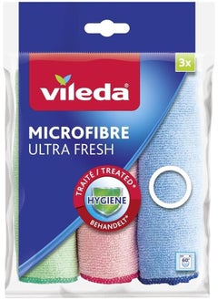 اشتري Vileda Microfibre Ultra Fresh Cloths, Anti-Bacterial, All-Purpose Cloth,30 X 30 Cm, Multipack 3 Pcs في الامارات