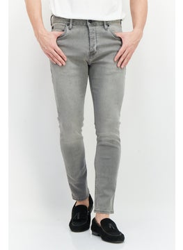 اشتري Men Skinny Fit Washed Button Fly Stretchable Jeans, Light Grey في الامارات