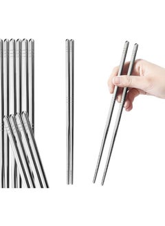 Buy "304 Stainless Steel Chopstick Set - Sushi and Rice Eating Utensils, Reusable Lightweight 5 Pairs, Non-Slip Chinese and Japanese Chopsticks for Noodles, Ramen, and Asian Dishes, Original Gifts for Men and Women, Dishwasher Safe" in Egypt