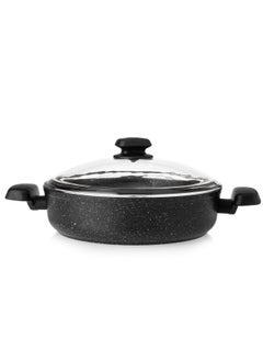 Buy Flat Kurkmaz granite frying pan with glass lid size 28 * 7.5 cm in Saudi Arabia