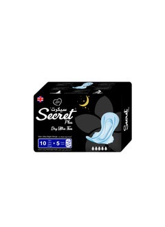 Buy Secret Plus Sanitary Napkins - 10 + 5 Pantyliner Combo Pack x 3 Packs, Black | Ultimate Protection and Comfort in UAE